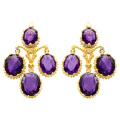 Antique 9.15Ct Amethyst and Yellow Gold Chandelier Earrings Circa 1895