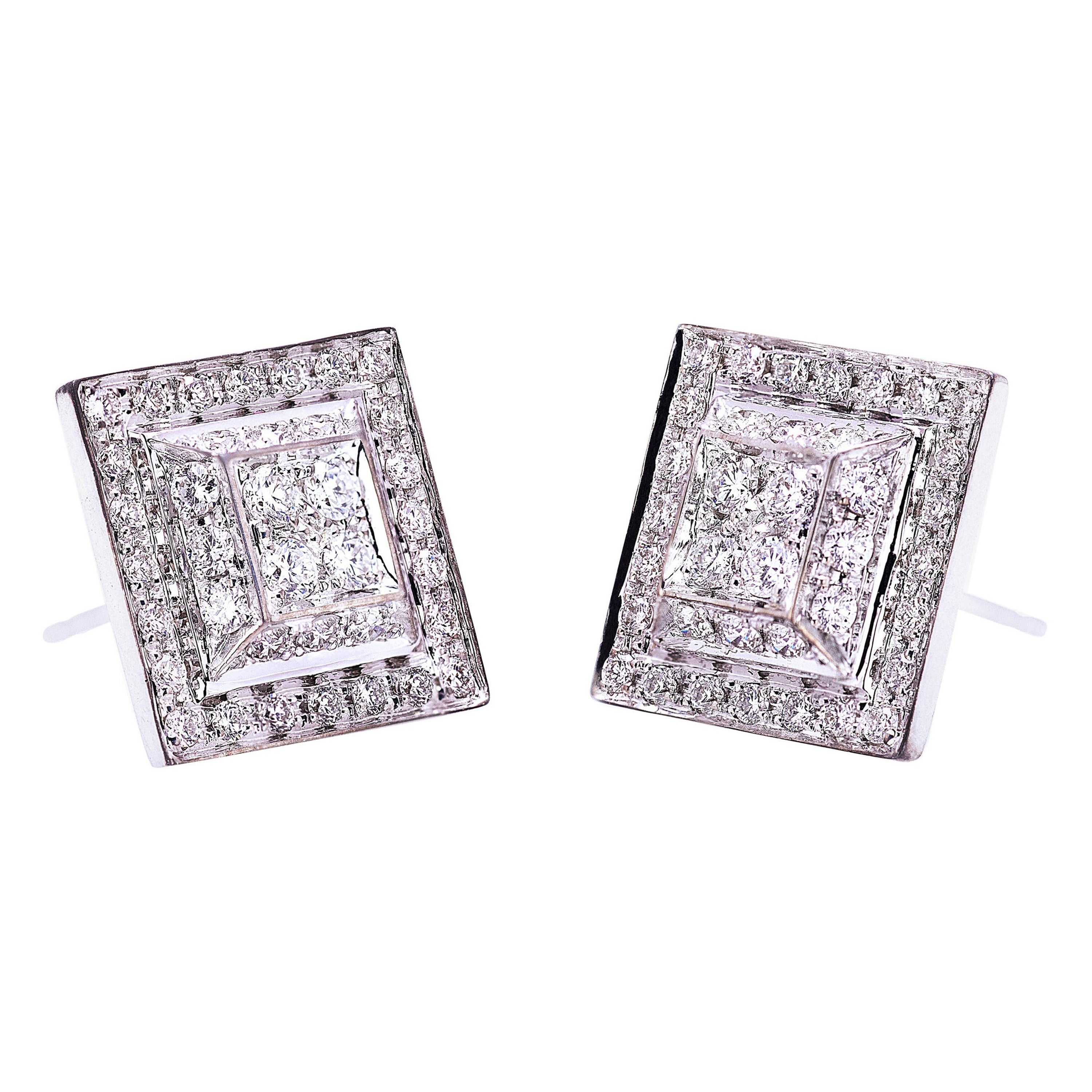 Pendientes de oro blanco de 18 quilates con diamantes blancos de 0,80 quilates, unisex, modernos y elegantes