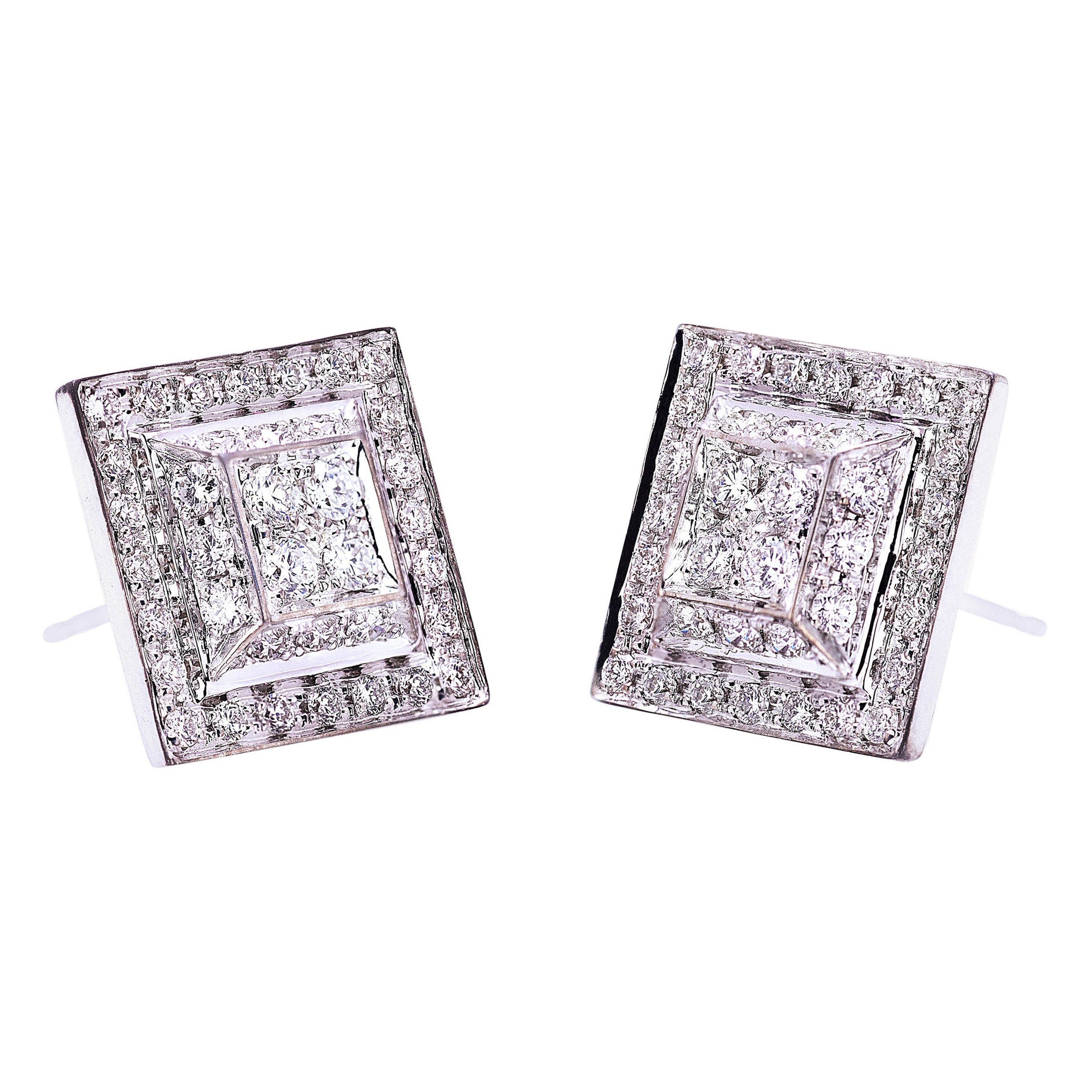 0.80 Carat White Diamonds 18K White Gold Unisex Modern Classy Stud Earrings For Sale