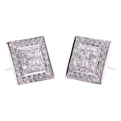 Diamants blancs de 0,80 carat en or blanc 18 carats Boucles d'oreilles unisexes modernes et élégantes