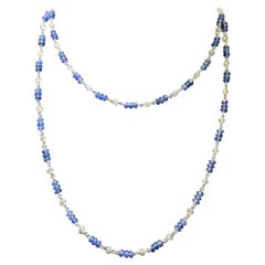 PANIM White Diamonds Beads & Blue Sapphire Necklace in 18 Karat White Gold