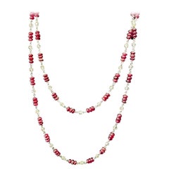 PANIM White Diamond Beads & Natural Ruby Diamond Necklace in 18 Karat White Gold