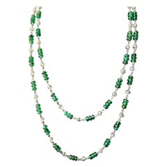 PANIM White Diamonds Beads & Green Emerald Necklace in 18 Karat White Gold