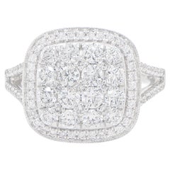 Diamond Cluster Cocktail Ring 1.38 Carats Total 18K White Gold