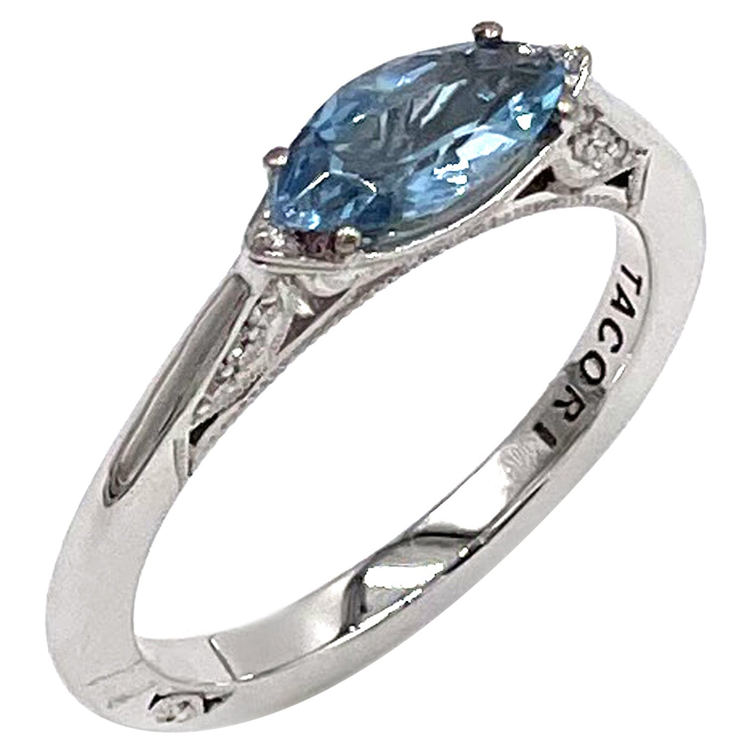 Tacori Simply Tacori East West Marquise Shape Aquamarine Ring For Sale