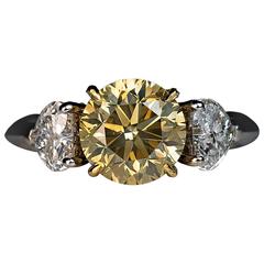 2.50 Carat Fancy Color Diamond Gold Three Stone Engagement Ring 6