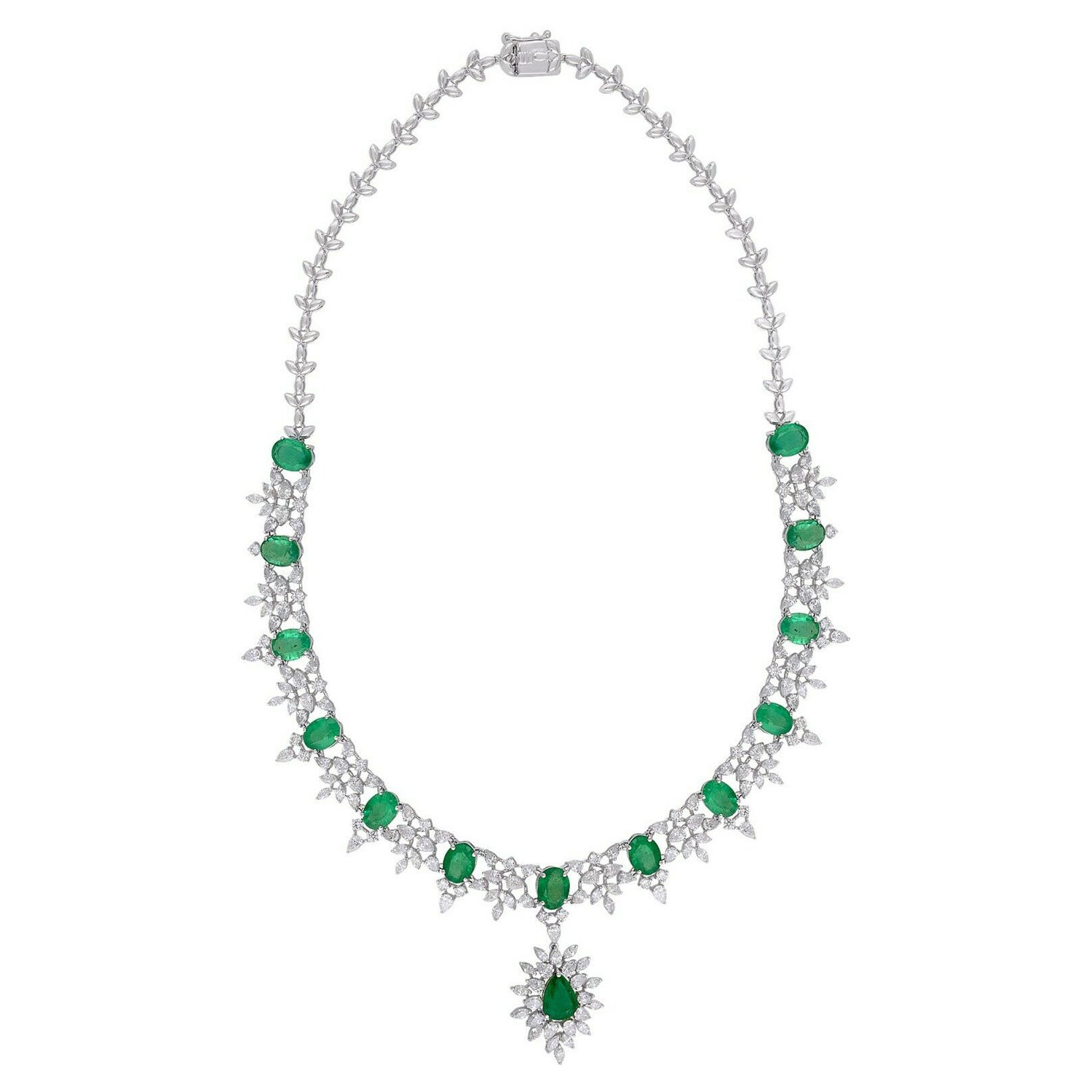 16.48 Carat Oval Zambian Emerald 14 Karat Gold Diamond Necklace