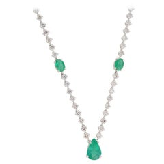 4.21 Carat Pear Zambian Emerald 14 Karat Gold Chain Diamond Necklace