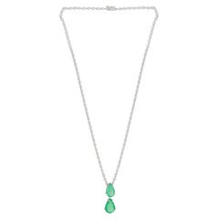 6.05 Carat Pear Zambian Emerald 18 Karat Gold Diamond Chain Necklace