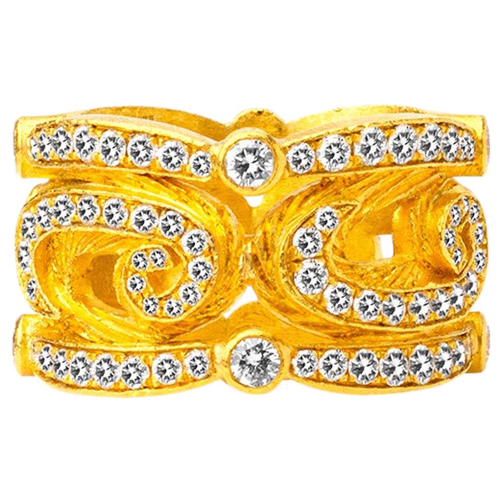 For Sale:   Handmade 24K Gold Laced Ring Decorated with Fine Quality Diamonds