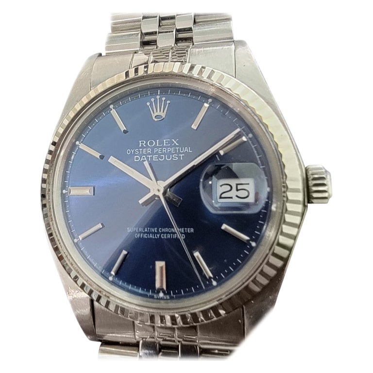 Mens Rolex Oyster Datejust 1601 Automatic Blue Dial 1960s Vintage RA244
