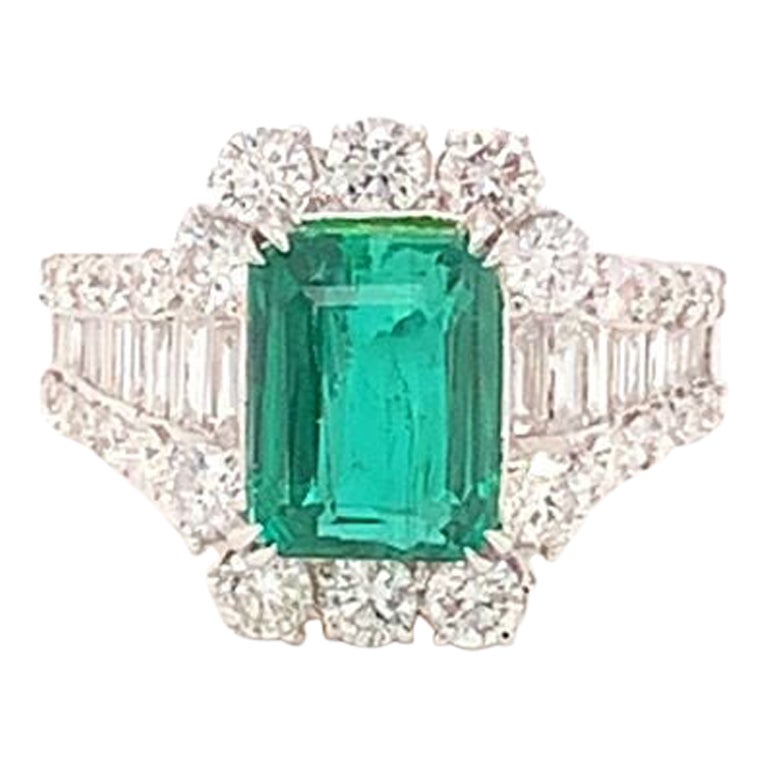 2.41 Carat Emerald Cut Emerald and Diamond Ring in 18K White Gold