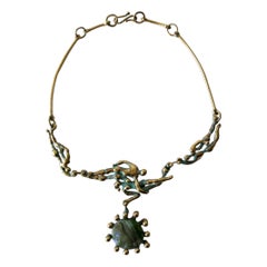 Michael Schwade Patinated Bronze Glass Nude Space Ballet Necklace