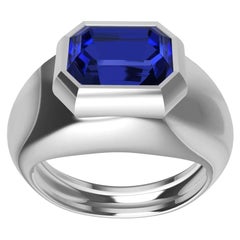 Used Platinum 2.54 Carat Blue Emerald Cut Sapphire Sculpture Ring