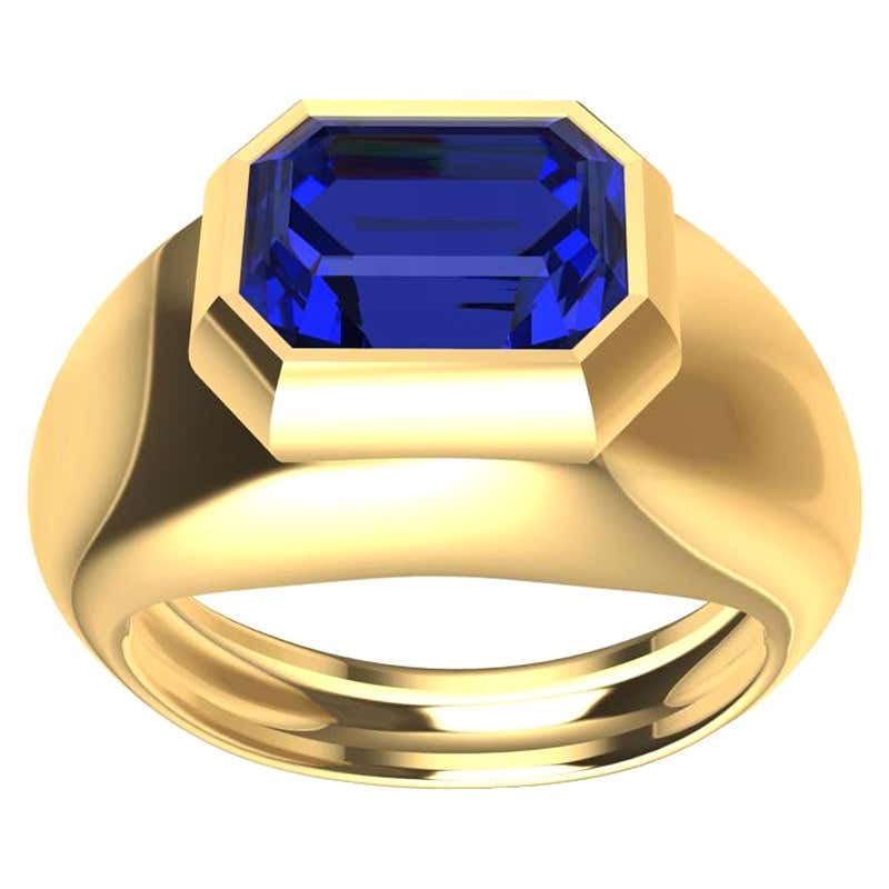 Yvel Blue-Green Sapphire Satin 18 Karat Yellow Gold Ring at 1stDibs
