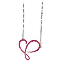 White Gold Ruby & Diamond Swirl Pendant Necklace