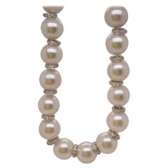 White Gold Cultured Pearl & Diamond Necklace with Diamond Clasp