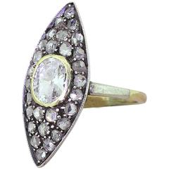 Victorian 1.13 Carat Old and Rose Cut Diamond Navette Ring