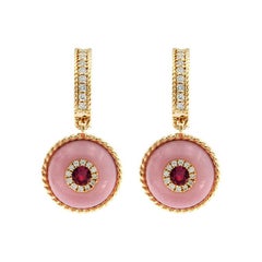 Pink Opal Ruby Dangle Earring in 14 Karat Yellow Gold