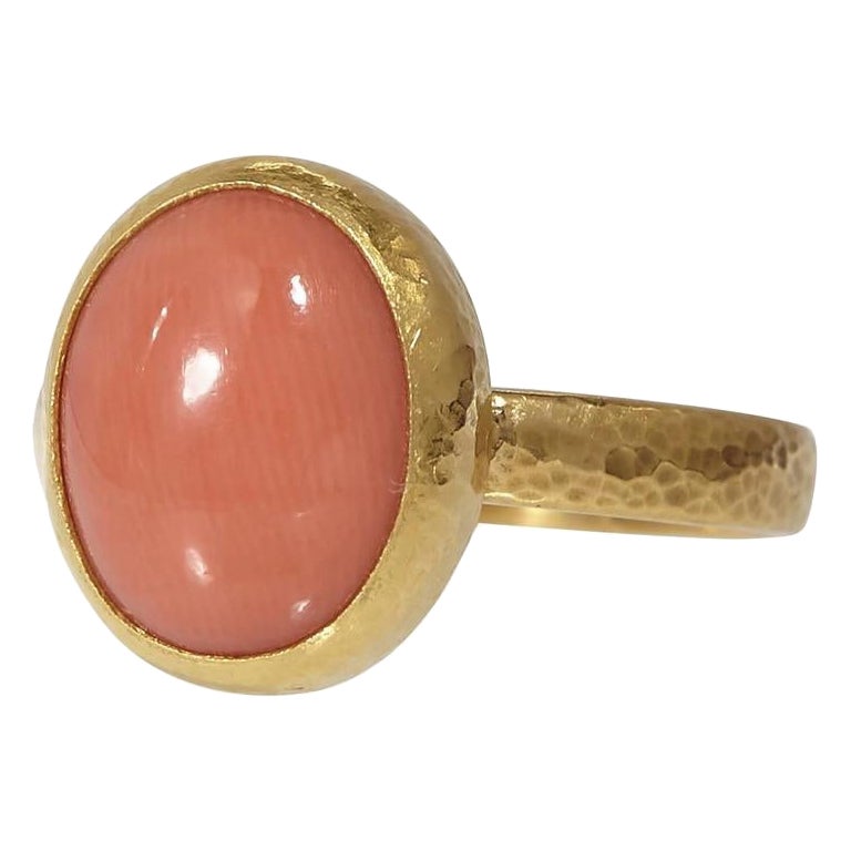 One-of-a-Kind Rune Gold Center Stone Ring, with Coral For Sale