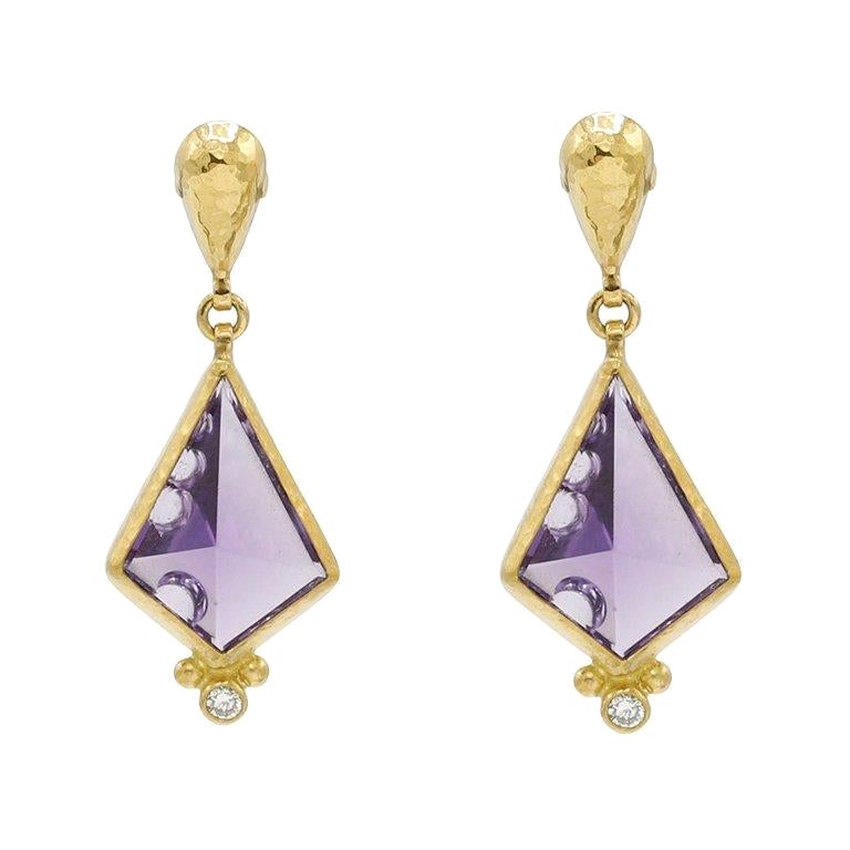 One-of-a-kind Prism Gold Drop Earrings, with Amethyst For Sale