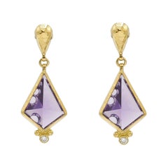 One-of-a-kind Prism Gold Drop Earrings, with Amethyst