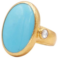 One-of-a-Kind Rune Gold Center Stone Ring, with Turquoise