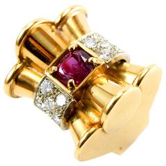 1940er Retro Burmese Rubin Diamant Gold Ring