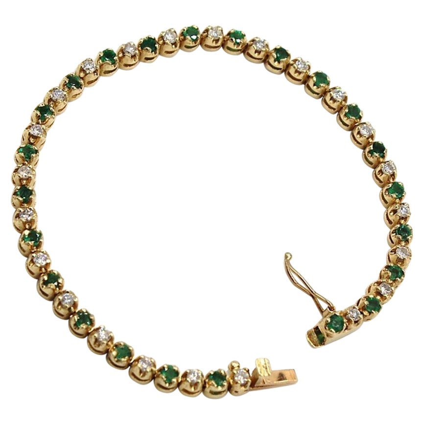 Emerald and Diamond Bracelet in 14K Yellow Gold For Sale