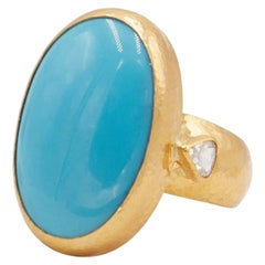 One-of-a-Kind Rune Gold Center Stone Ring, with Turquoise