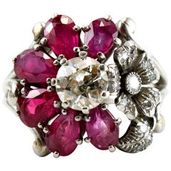 1940s Ruby Diamond Flower Cluster Ring
