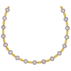 One-of-a-Kind Oyster Gold All Around Necklace Gold Tube Beads & Freshwater Pearl