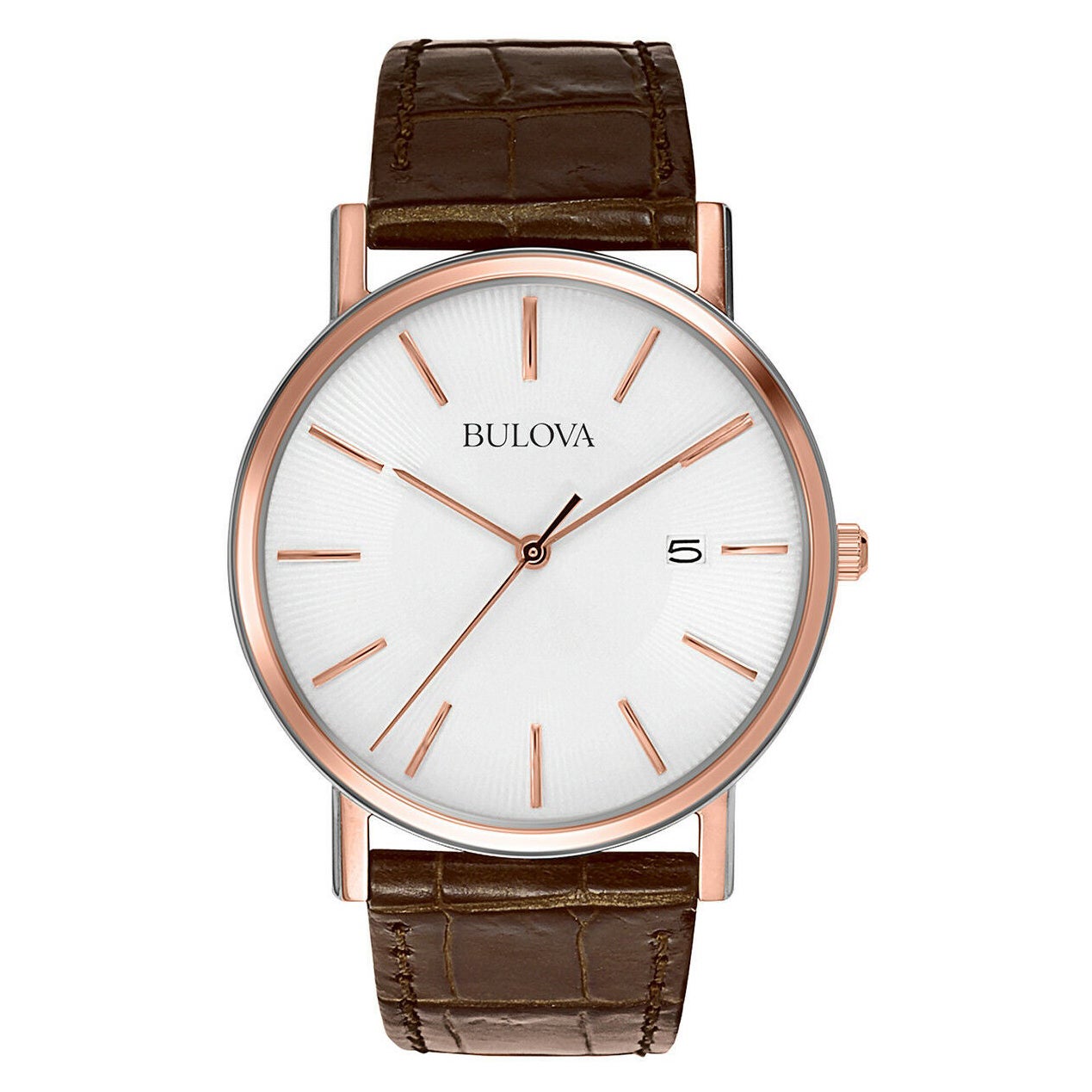 Bulova Classic Rose Gold-Tone Steel White Dial Quartz Mens Watch 98H51