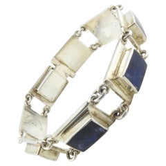 Brenda Schoenfeld Mexico Sterling Silver Lapis Lazuli Panel Link Bracelet