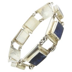 Brenda Schoenfeld Bracelet à maillons à panneaux en argent sterling et lapis-lazuli, Mexique