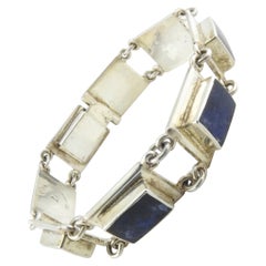 Vintage Brenda Schoenfeld Mexico Sterling Silver Lapis Lazuli Panel Link Bracelet