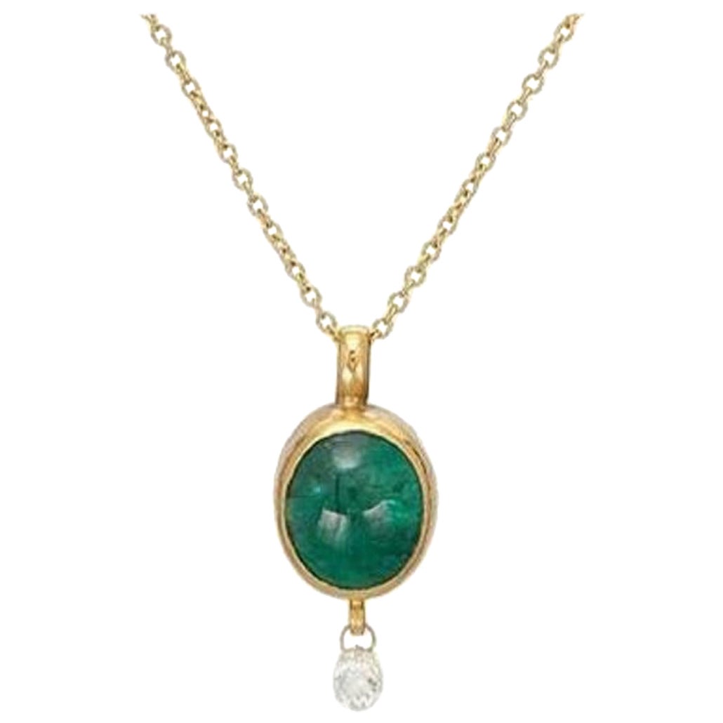 One-of-a-Kind Rune Gold Pendant Necklace, with Emerald For Sale