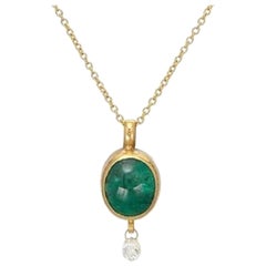 One-of-a-Kind Rune Gold Pendant Necklace, with Emerald