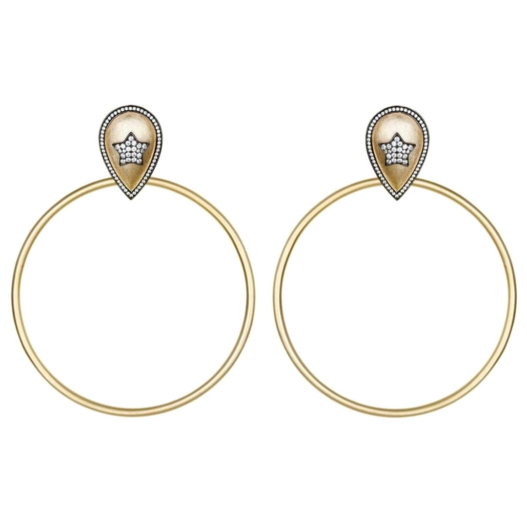Ammanii Pavé Star Hoop Earrings in Vermeil Gold