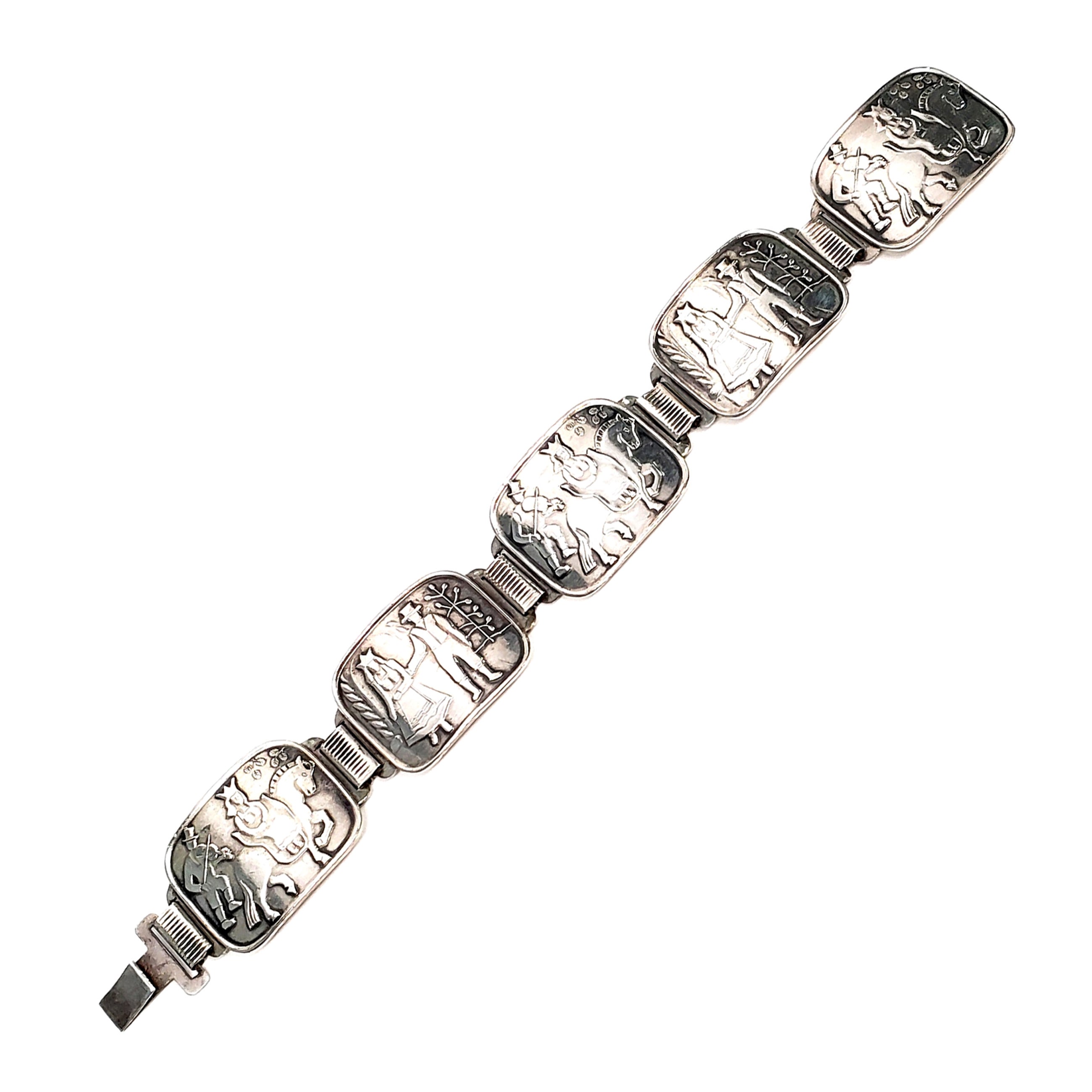 NM Thune Norway Sterling Silver Marriage Scenes Panel Bracelet