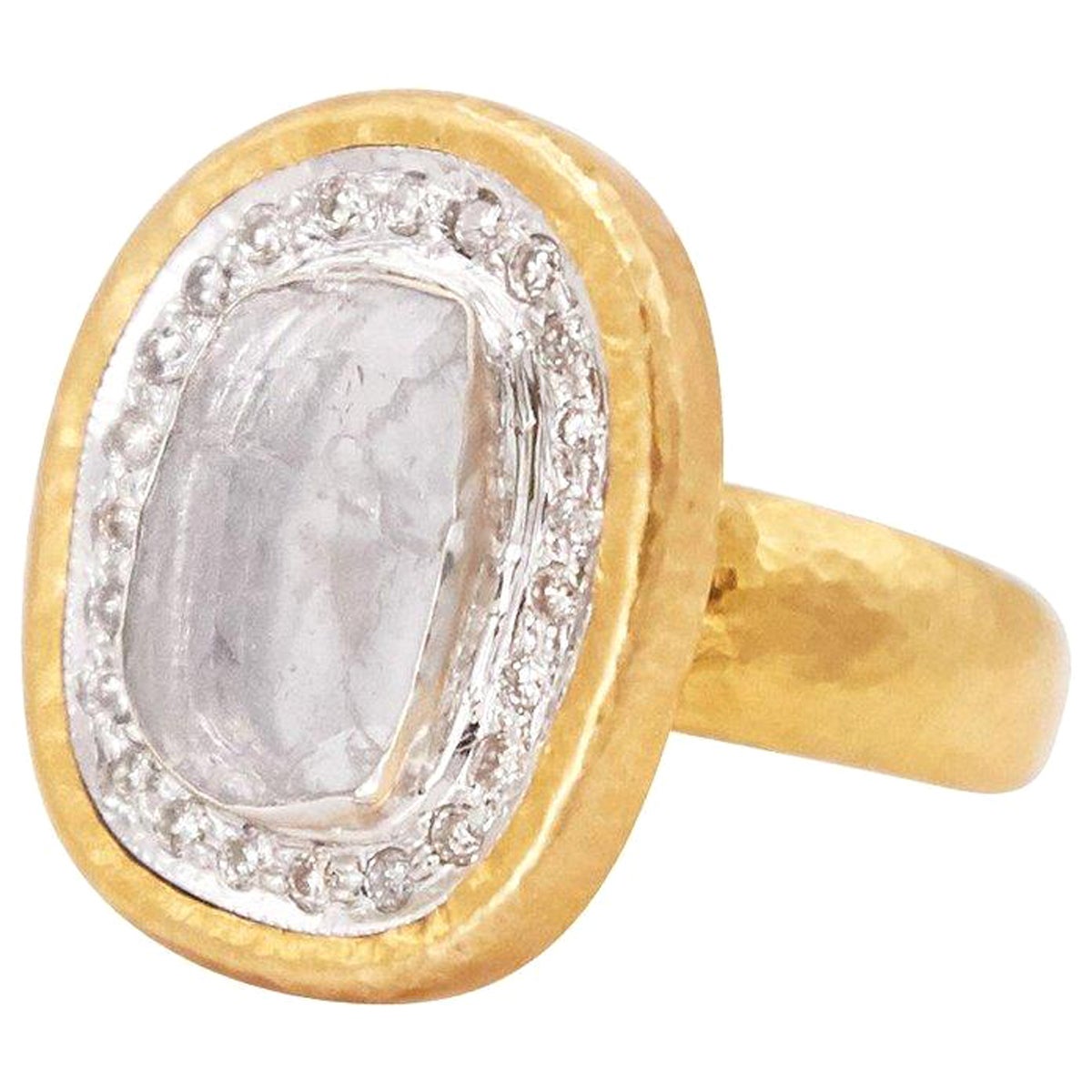 One-of-a-Kind Elements Gold Center Stone Ring, with Diamond For Sale