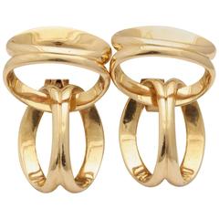 1960s  French Gold Double Loop Hanging Flexible Dangle Clip-on Earrings