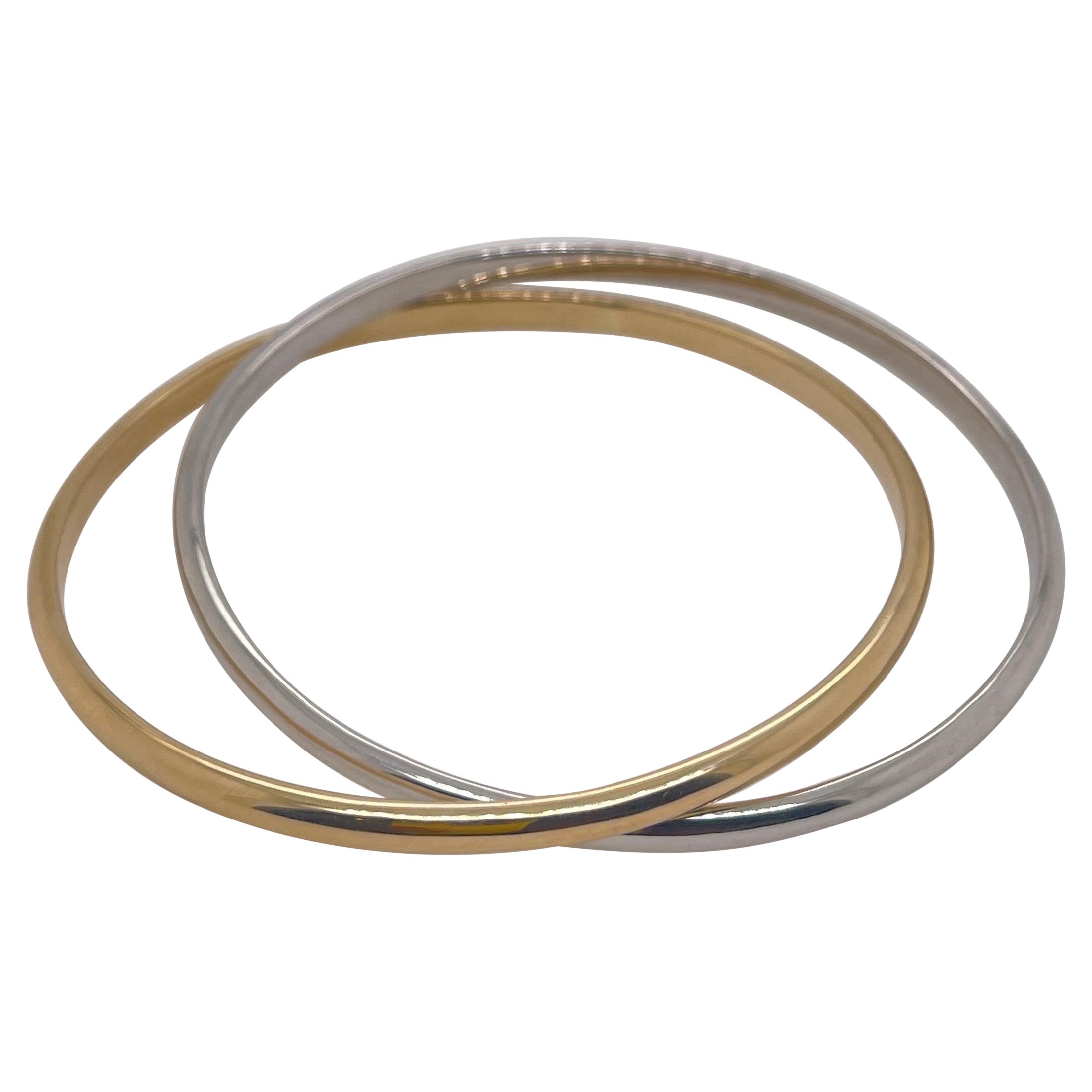 White & Yellow Gold Double Bangle For Sale