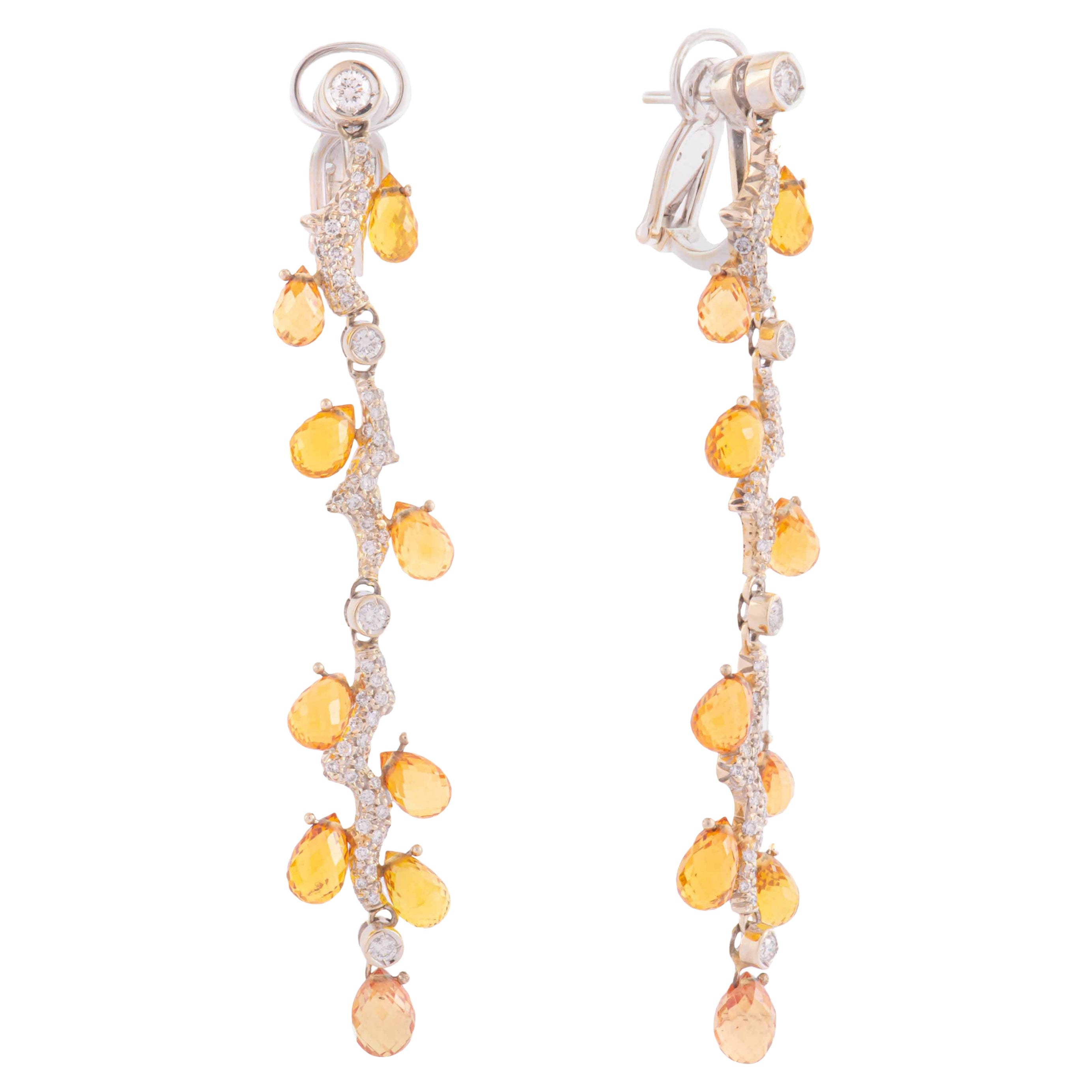 Carlo Luca Della Quercia Earrings in White Gold, Diamonds and Yellow Sapphires For Sale