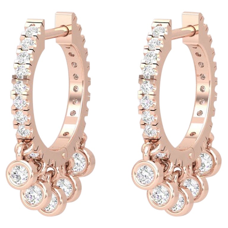 14 Karat Gold Huggie Hoop Shaker Diamond Earrings For Sale