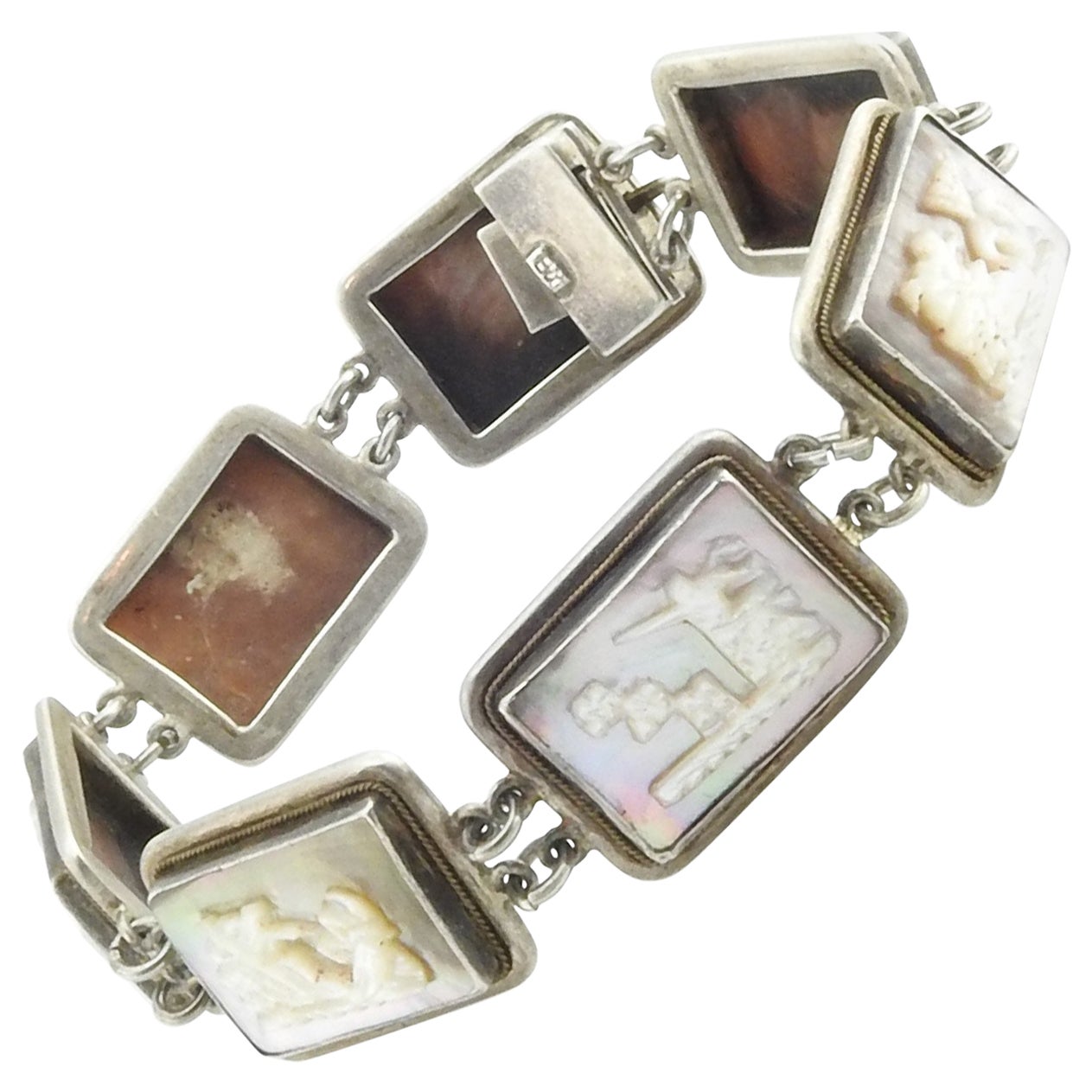 900 Sterling Silver Mother of Pearl and Abalone Bracelet