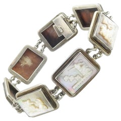Vintage 900 Sterling Silver Mother of Pearl and Abalone Bracelet