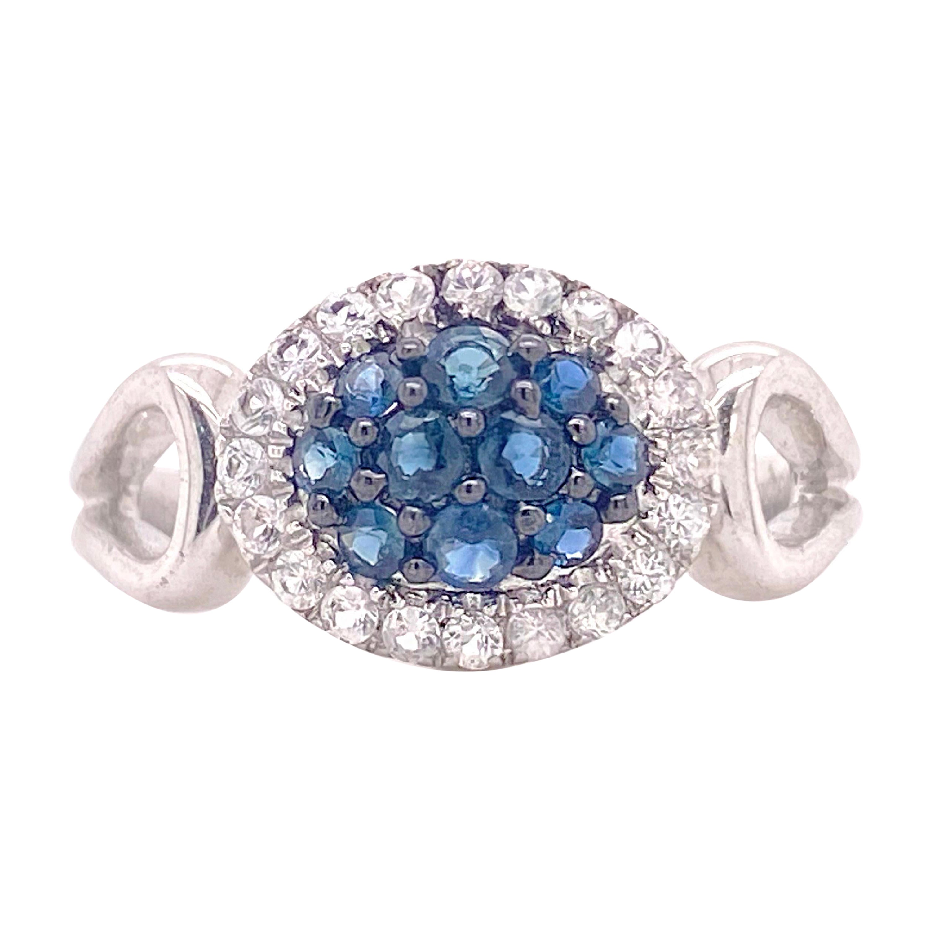 Sapphire Ring, Sterling Silver with White and Blue Sapphires For Sale