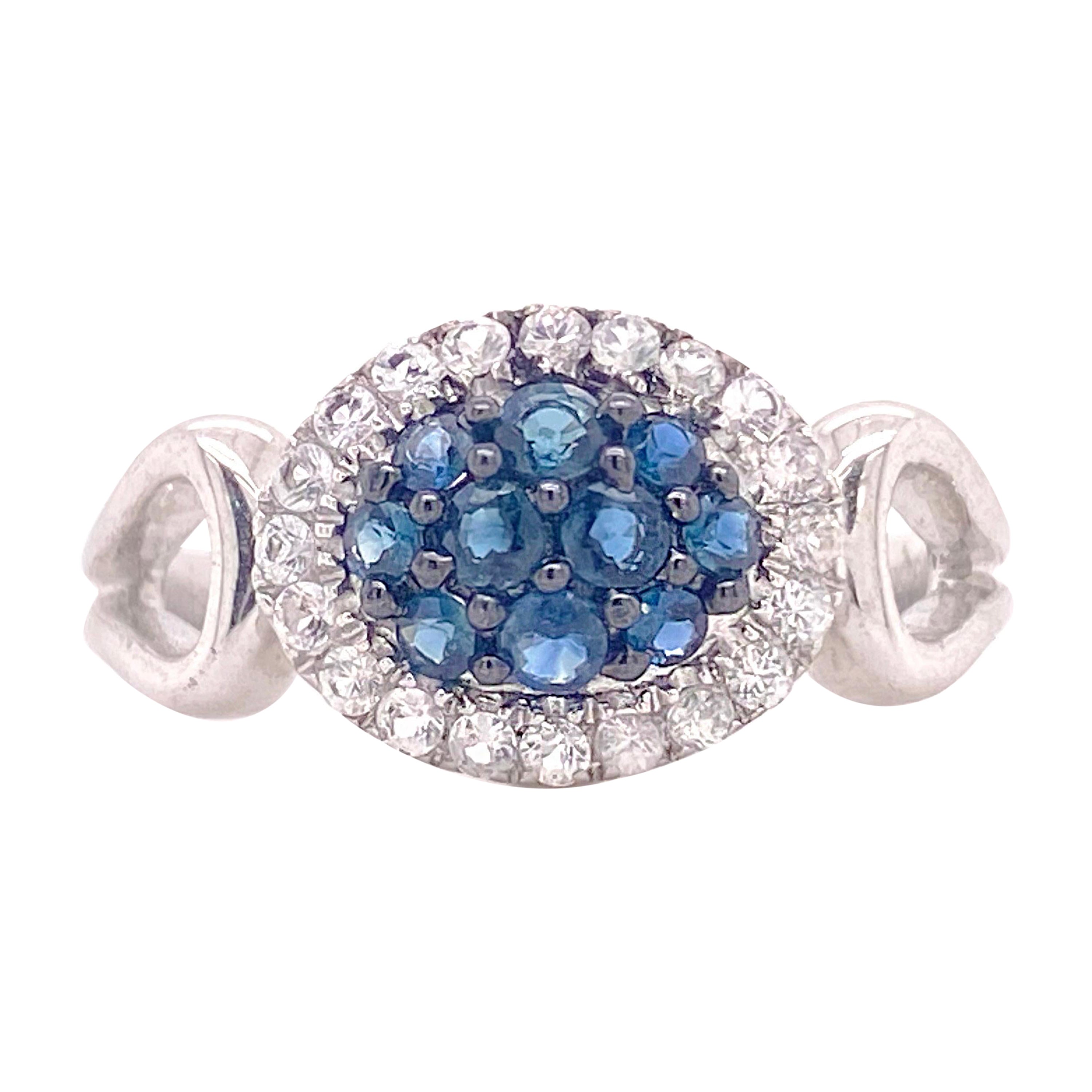 Anello con zaffiro, argento 925 con zaffiri bianchi e blu