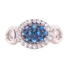 Bague saphir, argent sterling avec saphirs blancs et bleus